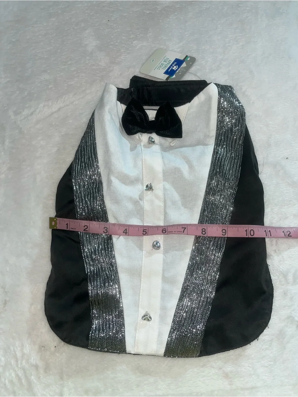 Dog Costume Top Paw Black Pet Tuxedo Formal Suit Small Silver Sequin Accents NWT